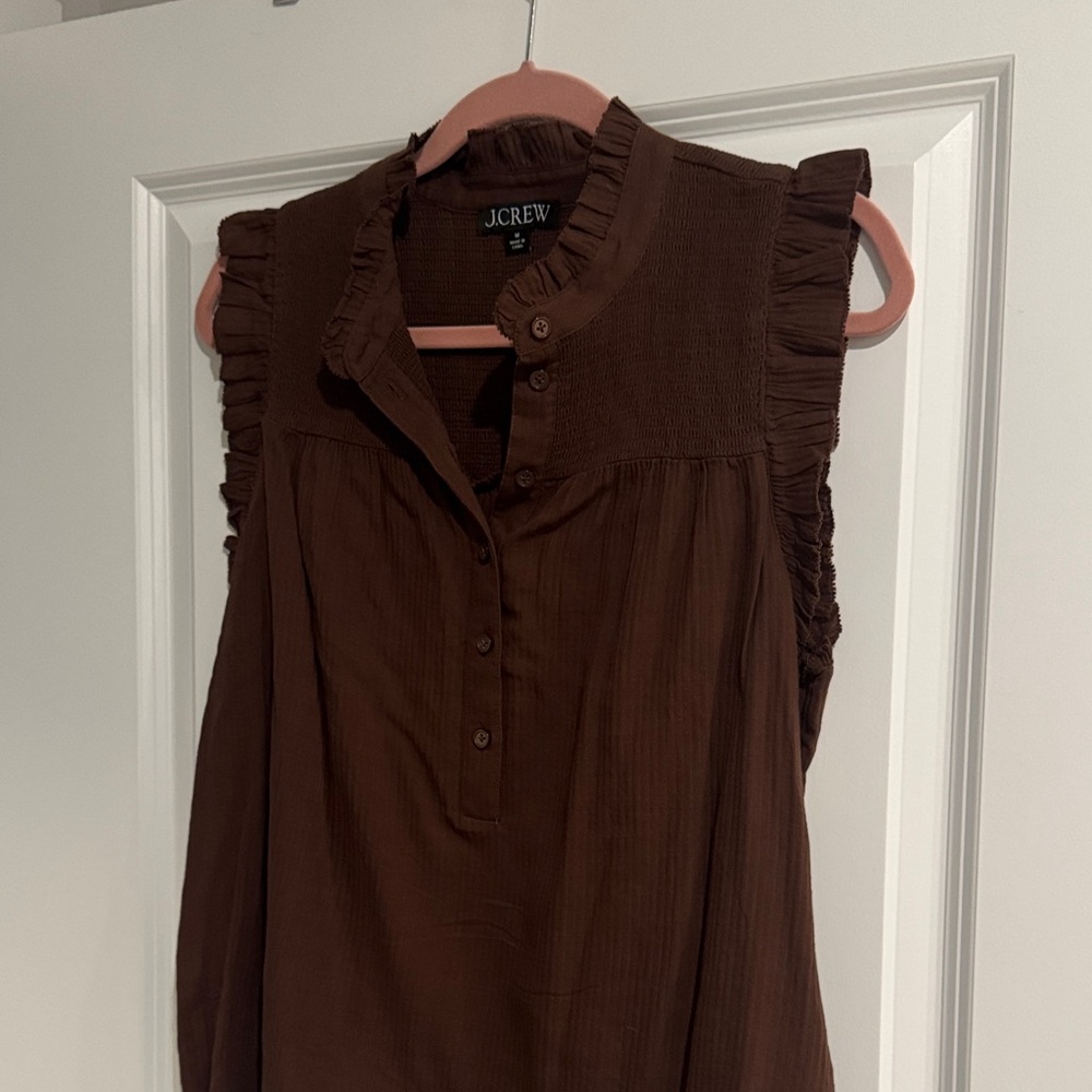 J.Crew Brown Ruffle Sleeve Sleeveless Blouse